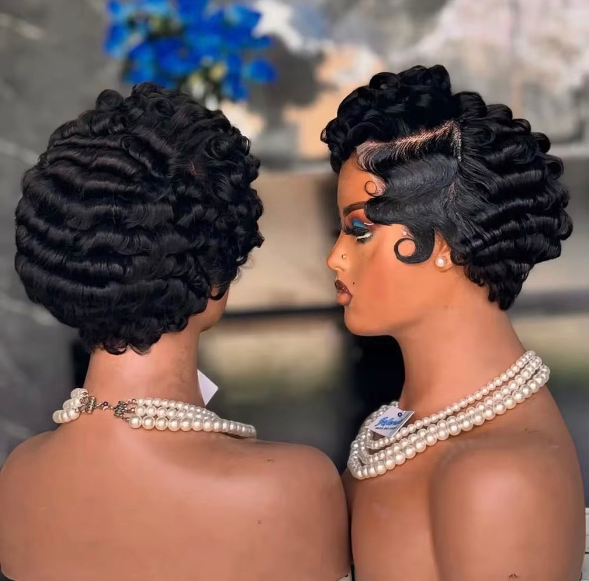 Perruque en cheveux humains court, coupe courte bob vague