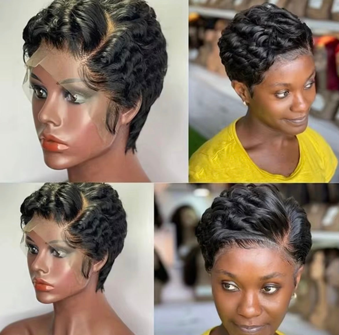 Perruque en cheveux humains court, coupe courte bob vague
