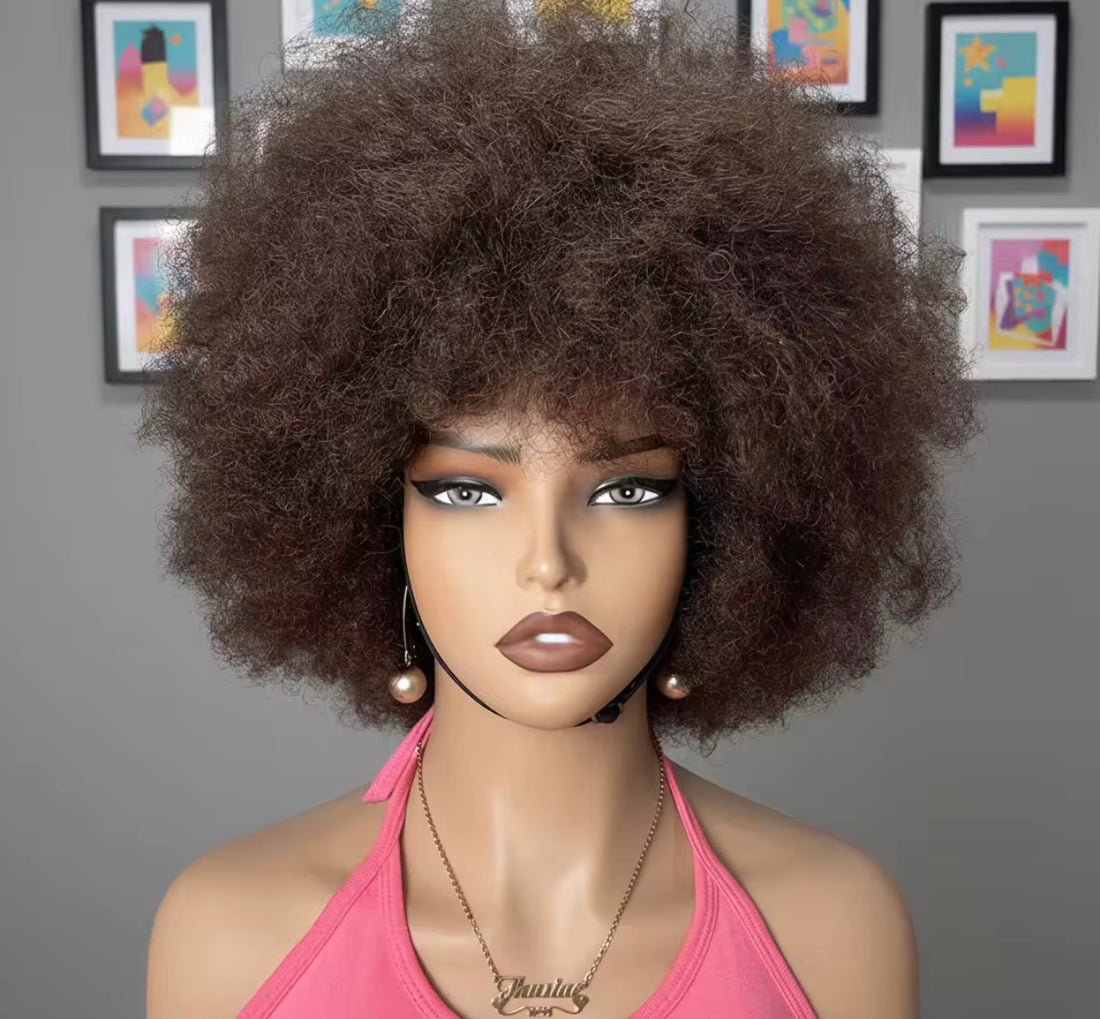 Perruque Courte Bob Cheveux Humains Frisés Afro